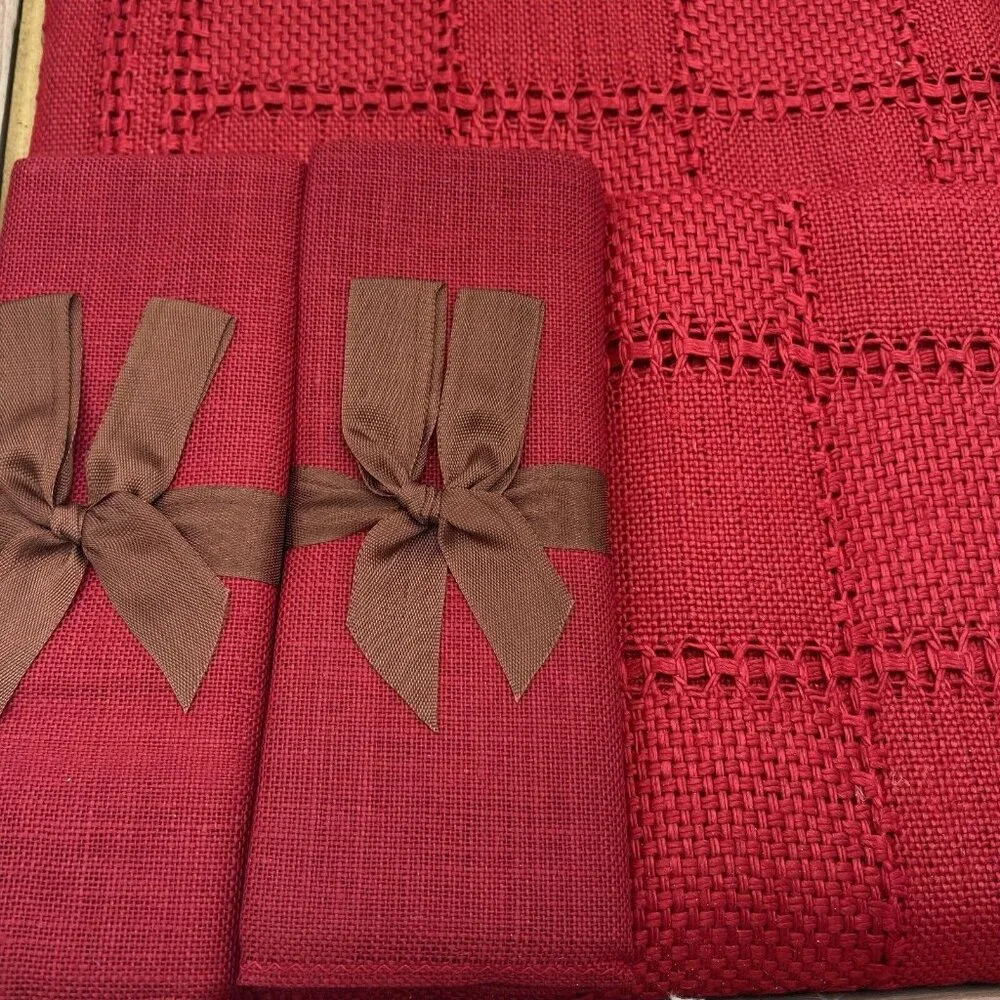 Vintage Liddell Irish Linen Napkins and Place Mats Red NEW Made Ireland Table
